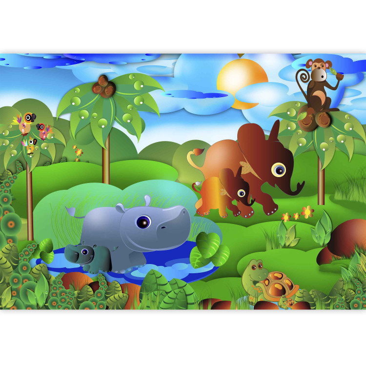 Photo Wallpaper Wild Animals in the Jungle - Elephant, monkey, turtle with trees for children 61172 additionalImage 3