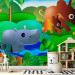 Photo Wallpaper Wild Animals in the Jungle - Elephant, monkey, turtle with trees for children 61172