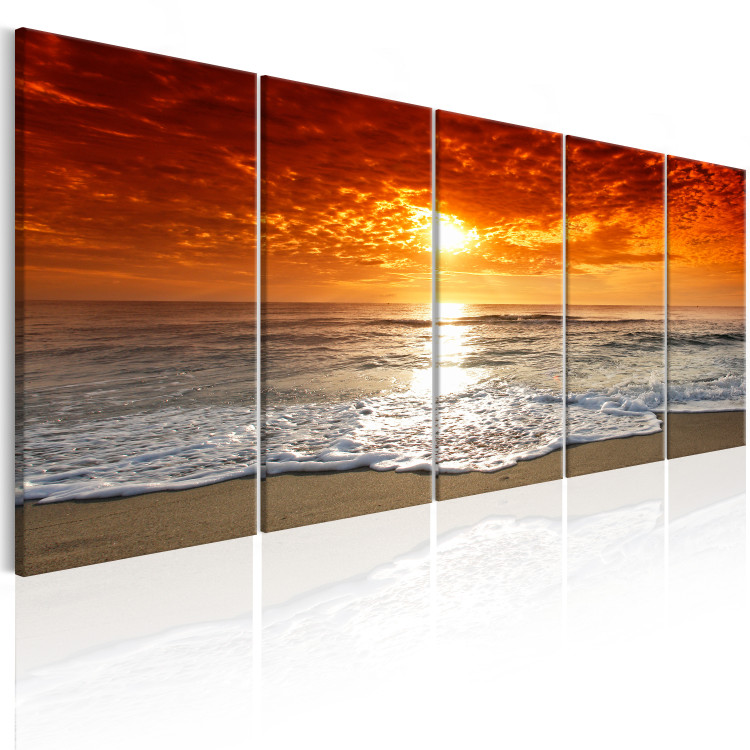 Canvas Print Red Sky (5-piece) - Sunset on Sandy Beach 105782 additionalImage 2