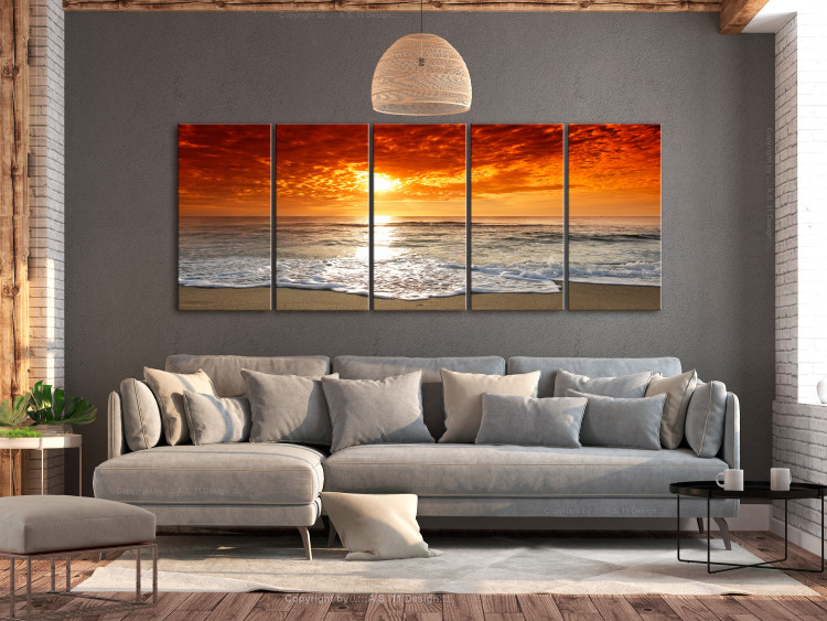 Canvas Print Red Sky (5-piece) - Sunset on Sandy Beach 105782 additionalImage 3