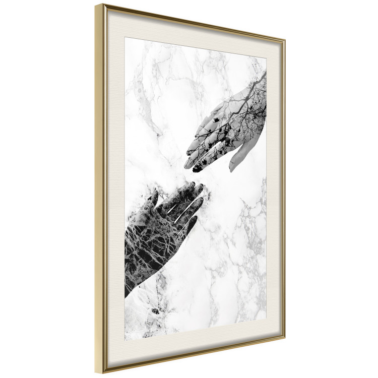 Wall Poster Extend Your Hand - black and white abstraction with plant motif on marble background 117282 additionalImage 2