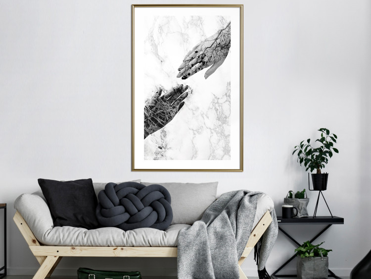 Wall Poster Extend Your Hand - black and white abstraction with plant motif on marble background 117282 additionalImage 15