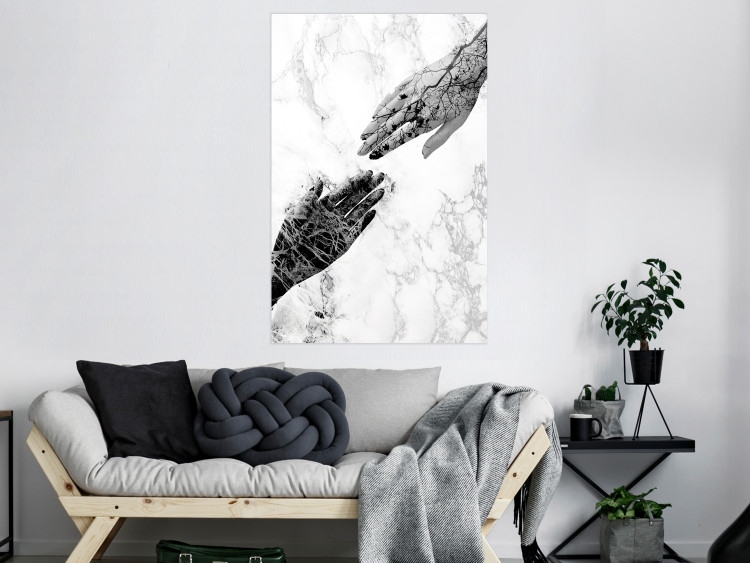 Wall Poster Extend Your Hand - black and white abstraction with plant motif on marble background 117282 additionalImage 23