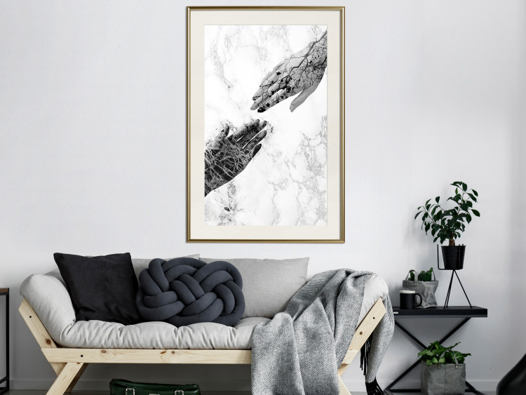 Wall Poster Extend Your Hand - black and white abstraction with plant motif on marble background 117282 additionalImage 21