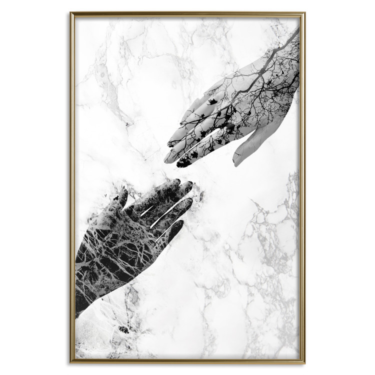 Wall Poster Extend Your Hand - black and white abstraction with plant motif on marble background 117282 additionalImage 20