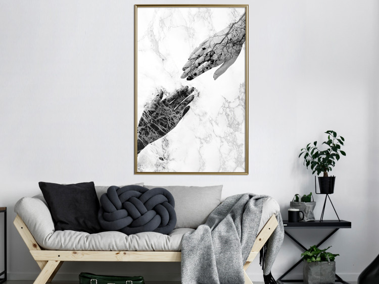 Wall Poster Extend Your Hand - black and white abstraction with plant motif on marble background 117282 additionalImage 7