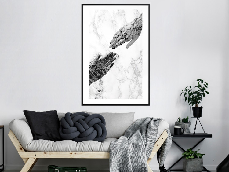 Wall Poster Extend Your Hand - black and white abstraction with plant motif on marble background 117282 additionalImage 6