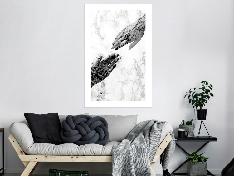 Wall Poster Extend Your Hand - black and white abstraction with plant motif on marble background 117282 additionalImage 4