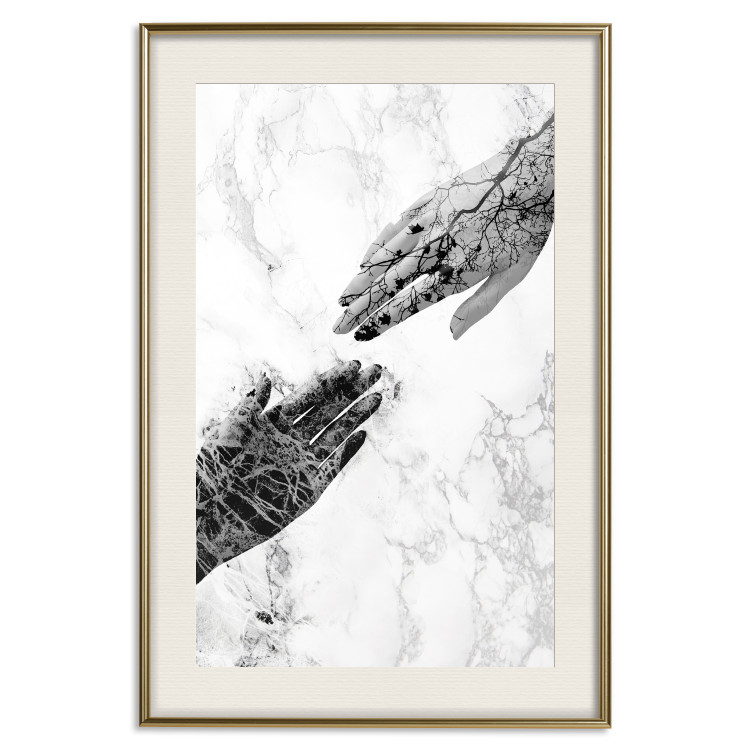 Wall Poster Extend Your Hand - black and white abstraction with plant motif on marble background 117282 additionalImage 19