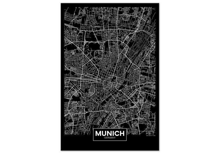 Canvas Print Munich - a minimalistic black and white map of the German metropolis 118082