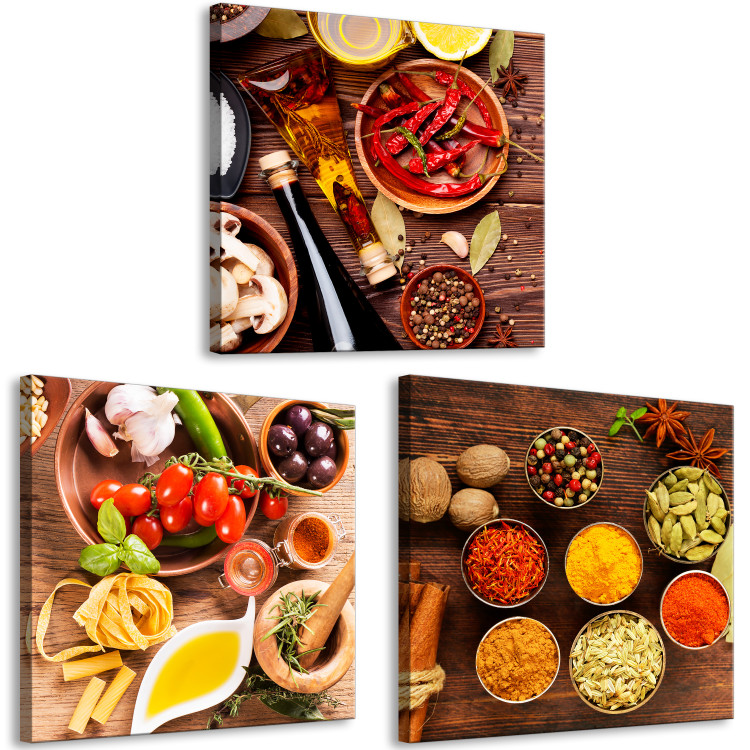 Canvas Print Wooden Base of Flavors (3-part) - Food in Colorful Presentation 122782 additionalImage 2