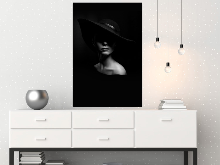 Wall Poster Mysterious Woman - black and white portrait of a woman with a large hat 123482 additionalImage 17