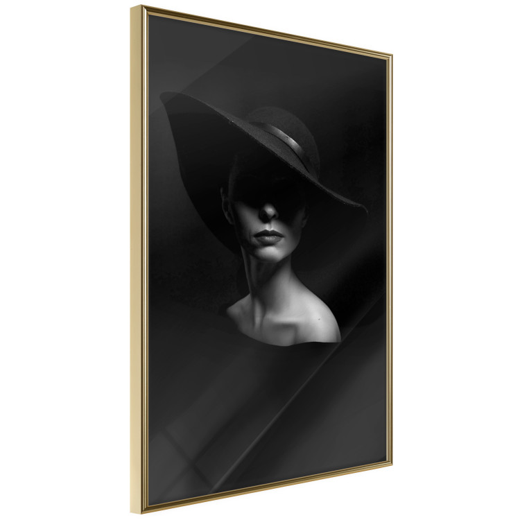 Wall Poster Mysterious Woman - black and white portrait of a woman with a large hat 123482 additionalImage 12