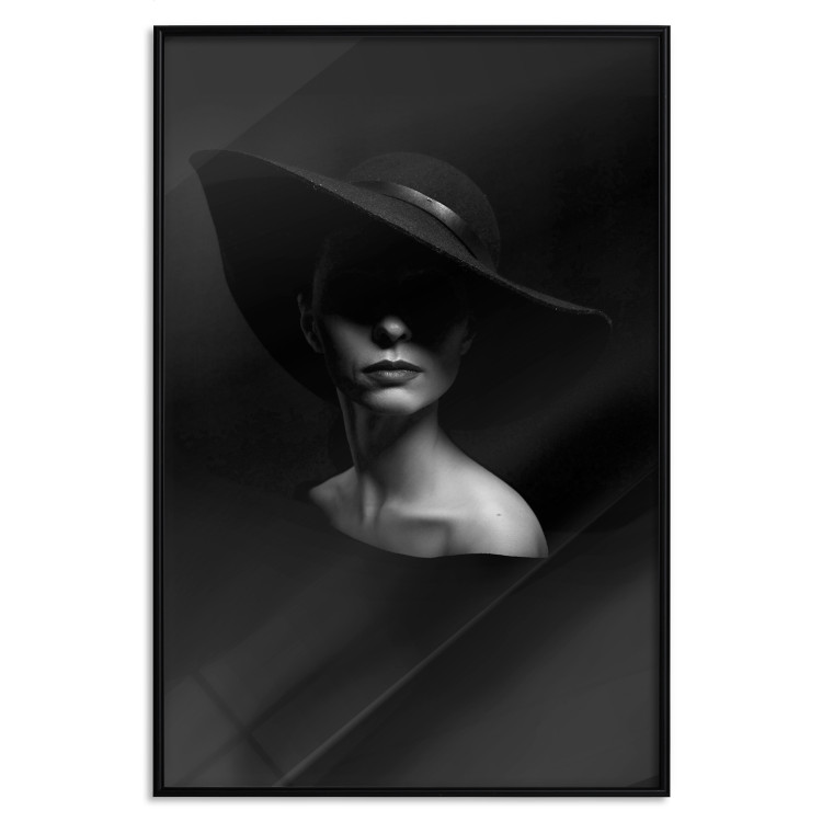 Wall Poster Mysterious Woman - black and white portrait of a woman with a large hat 123482 additionalImage 18