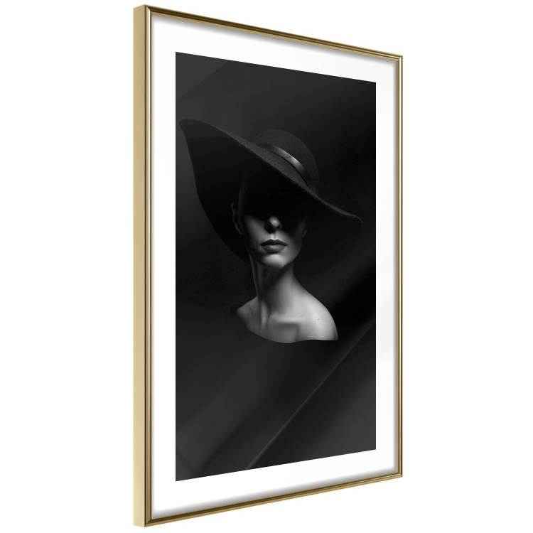 Wall Poster Mysterious Woman - black and white portrait of a woman with a large hat 123482 additionalImage 6