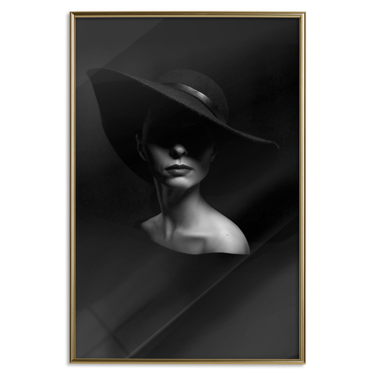 Wall Poster Mysterious Woman - black and white portrait of a woman with a large hat 123482 additionalImage 16