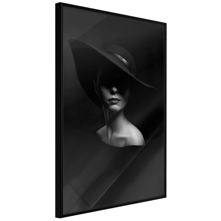 Wall Poster Mysterious Woman - black and white portrait of a woman with a large hat 123482 additionalImage 10