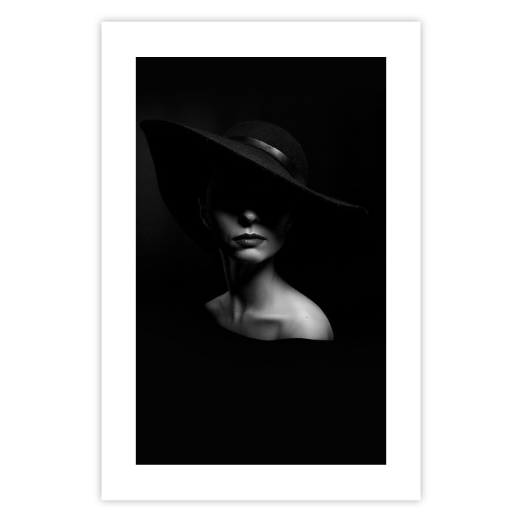 Wall Poster Mysterious Woman - black and white portrait of a woman with a large hat 123482 additionalImage 19