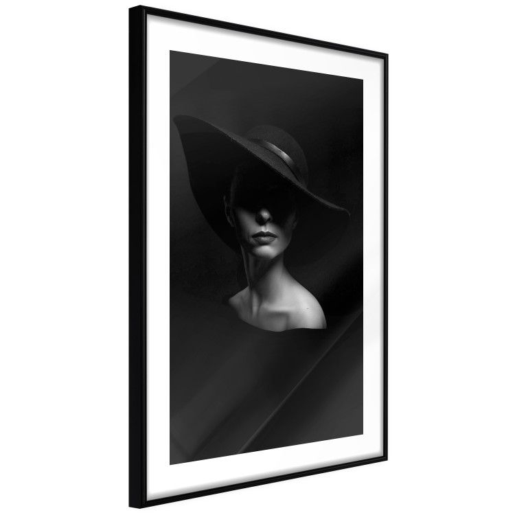 Wall Poster Mysterious Woman - black and white portrait of a woman with a large hat 123482 additionalImage 11