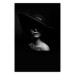 Wall Poster Mysterious Woman - black and white portrait of a woman with a large hat 123482