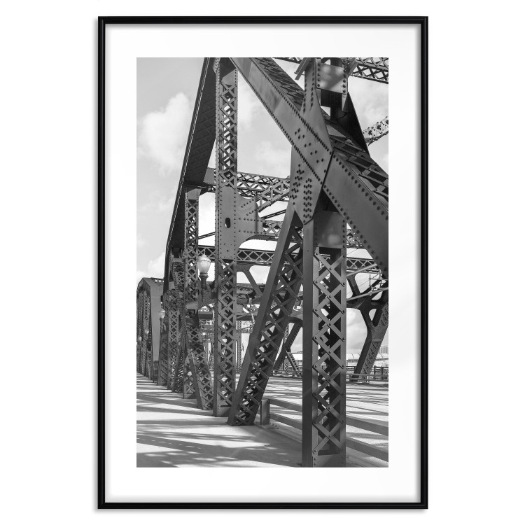 Wall Poster Morning Bridge - gray architecture of a metal bridge against a light background 129782 additionalImage 15