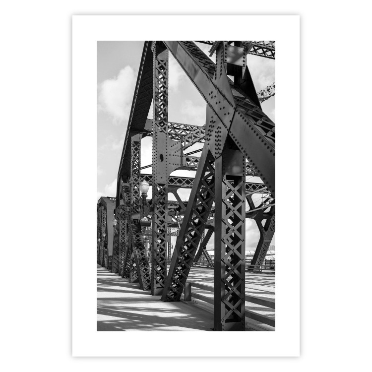 Wall Poster Morning Bridge - gray architecture of a metal bridge against a light background 129782 additionalImage 19