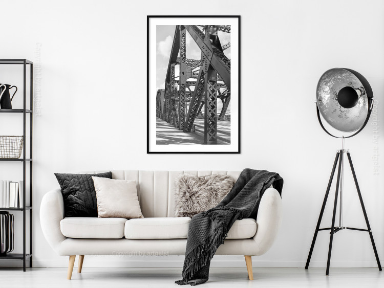 Wall Poster Morning Bridge - gray architecture of a metal bridge against a light background 129782 additionalImage 18