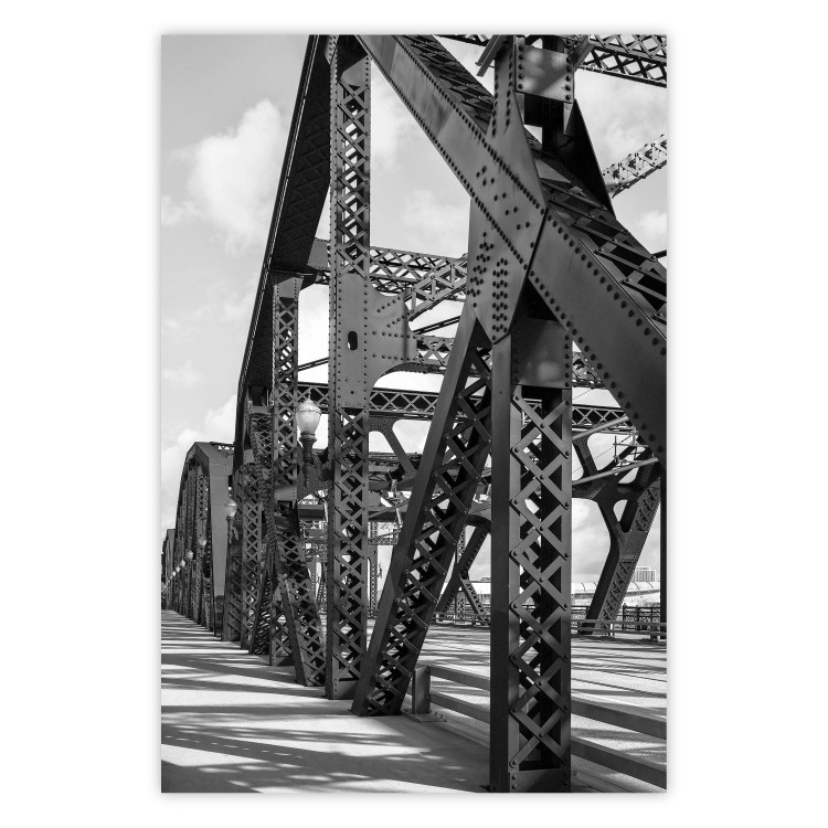 Wall Poster Morning Bridge - gray architecture of a metal bridge against a light background 129782