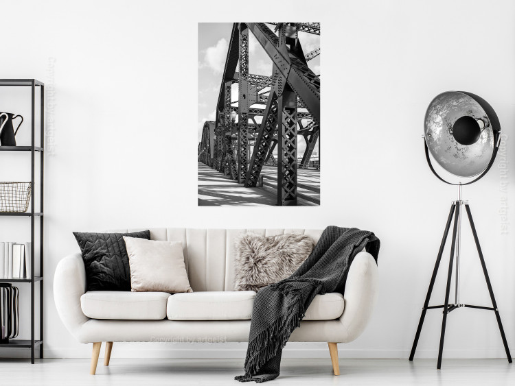 Wall Poster Morning Bridge - gray architecture of a metal bridge against a light background 129782 additionalImage 2