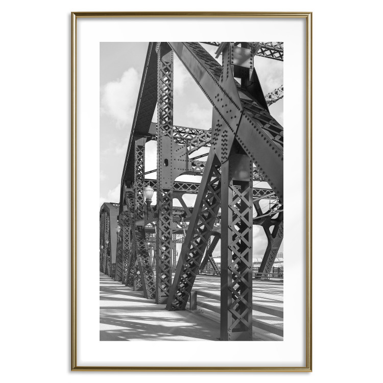 Wall Poster Morning Bridge - gray architecture of a metal bridge against a light background 129782 additionalImage 14