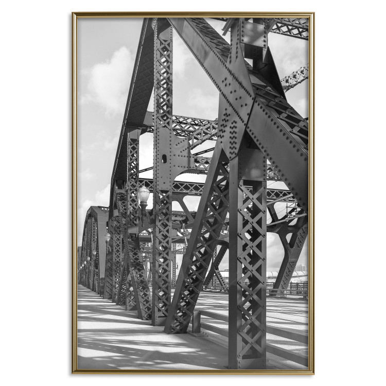 Wall Poster Morning Bridge - gray architecture of a metal bridge against a light background 129782 additionalImage 17
