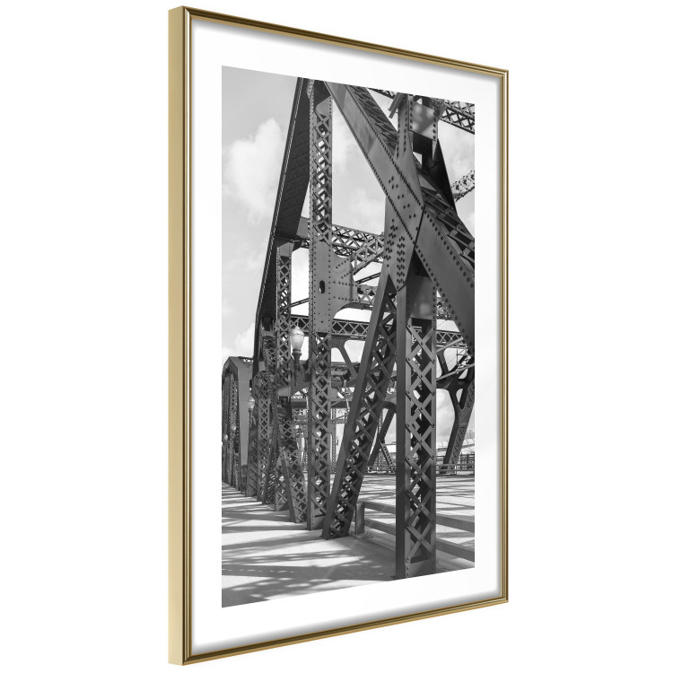 Wall Poster Morning Bridge - gray architecture of a metal bridge against a light background 129782 additionalImage 7