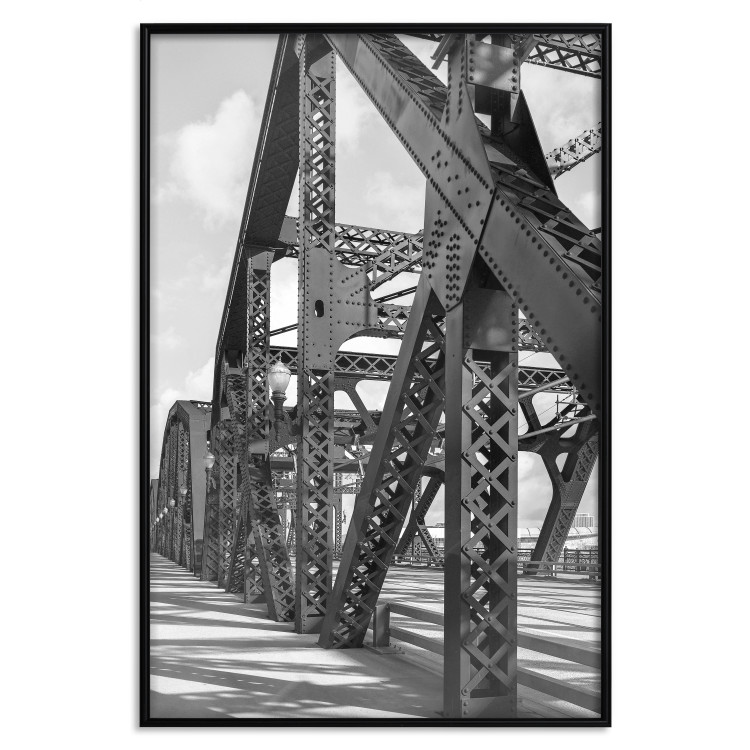 Wall Poster Morning Bridge - gray architecture of a metal bridge against a light background 129782 additionalImage 16