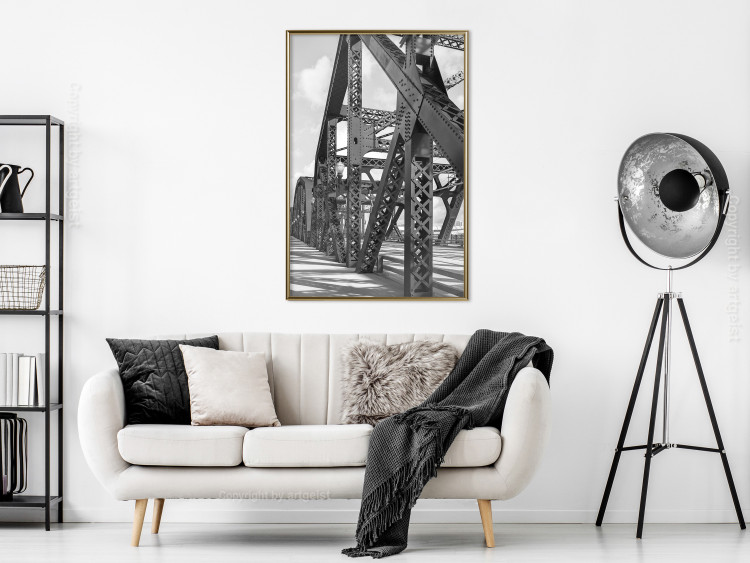 Wall Poster Morning Bridge - gray architecture of a metal bridge against a light background 129782 additionalImage 5
