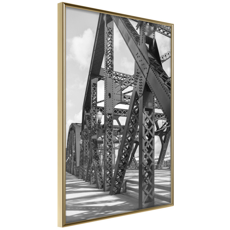 Wall Poster Morning Bridge - gray architecture of a metal bridge against a light background 129782 additionalImage 12