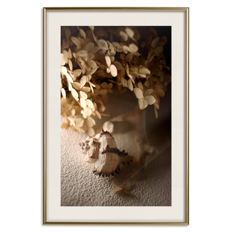 Wall Poster Rustling Shell - flowers and seashell on the beach in brown colors 131782 additionalImage 20