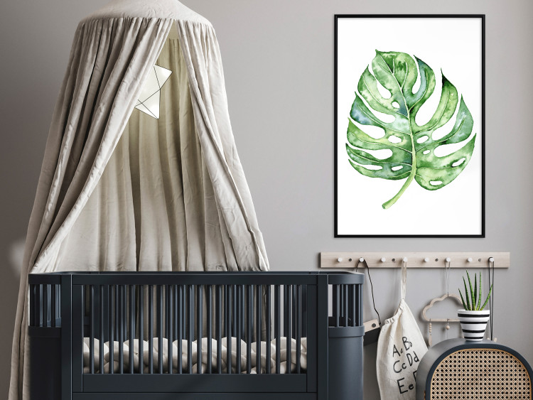 Poster Watercolor Monstera - a simple composition with a green plant leaf 136382 additionalImage 15