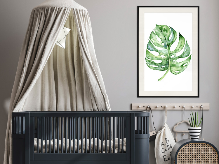 Poster Watercolor Monstera - a simple composition with a green plant leaf 136382 additionalImage 15
