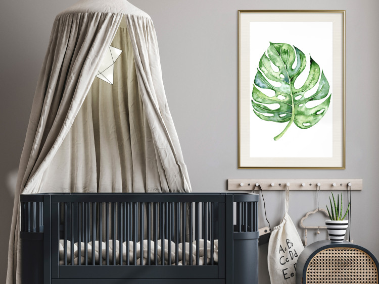 Poster Watercolor Monstera - a simple composition with a green plant leaf 136382 additionalImage 9