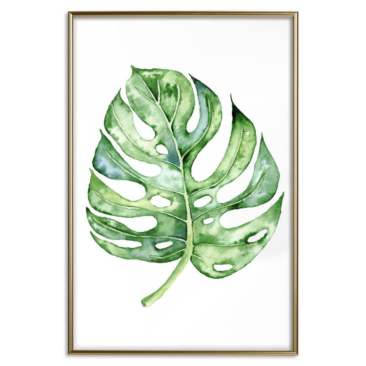Poster Watercolor Monstera - a simple composition with a green plant leaf 136382 additionalImage 6