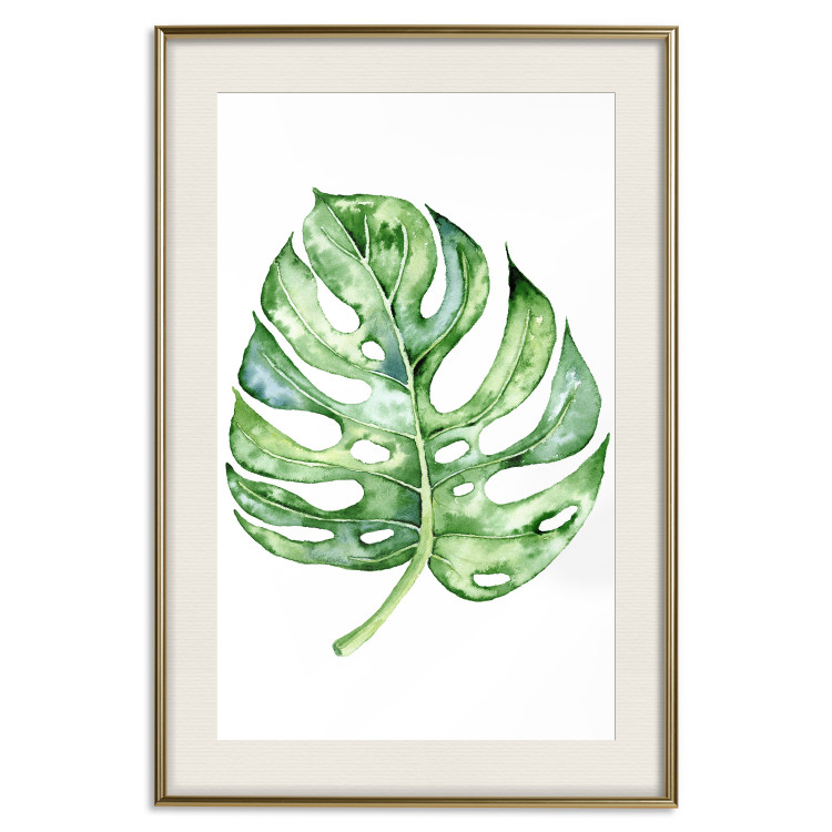 Poster Watercolor Monstera - a simple composition with a green plant leaf 136382 additionalImage 6