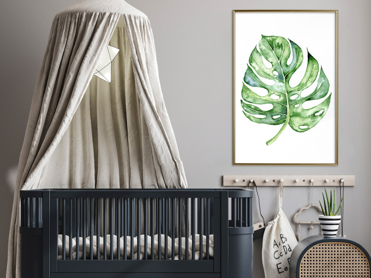 Poster Watercolor Monstera - a simple composition with a green plant leaf 136382 additionalImage 12
