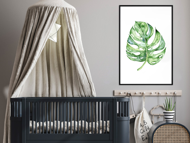 Poster Watercolor Monstera - a simple composition with a green plant leaf 136382 additionalImage 13