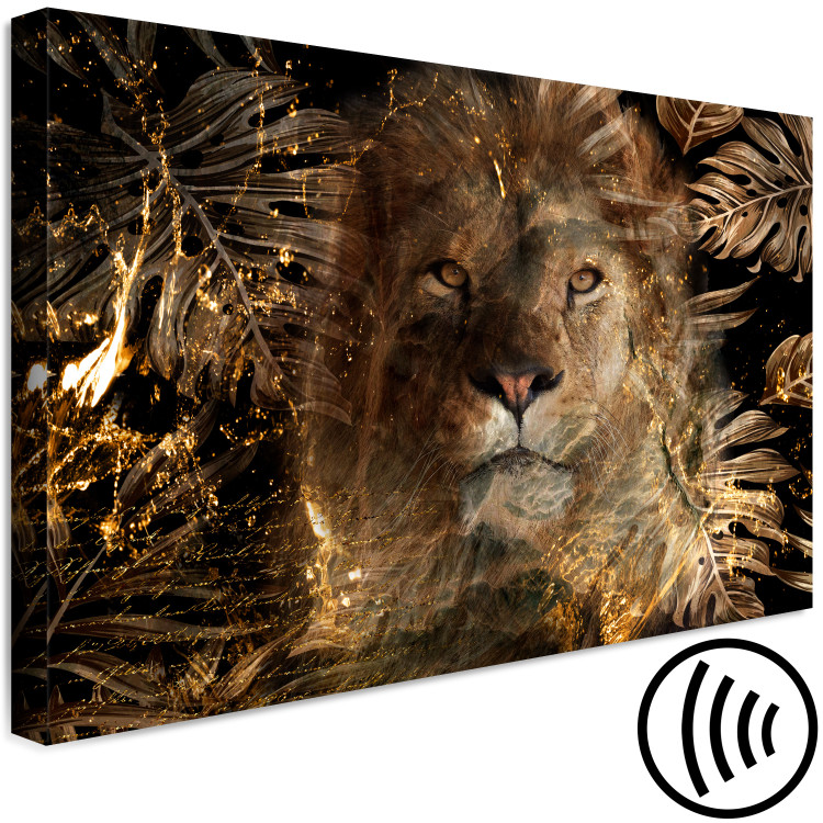 Canvas Print Golden Kingdom (1-piece) Wide - lion among exotic leaves 138282 additionalImage 6