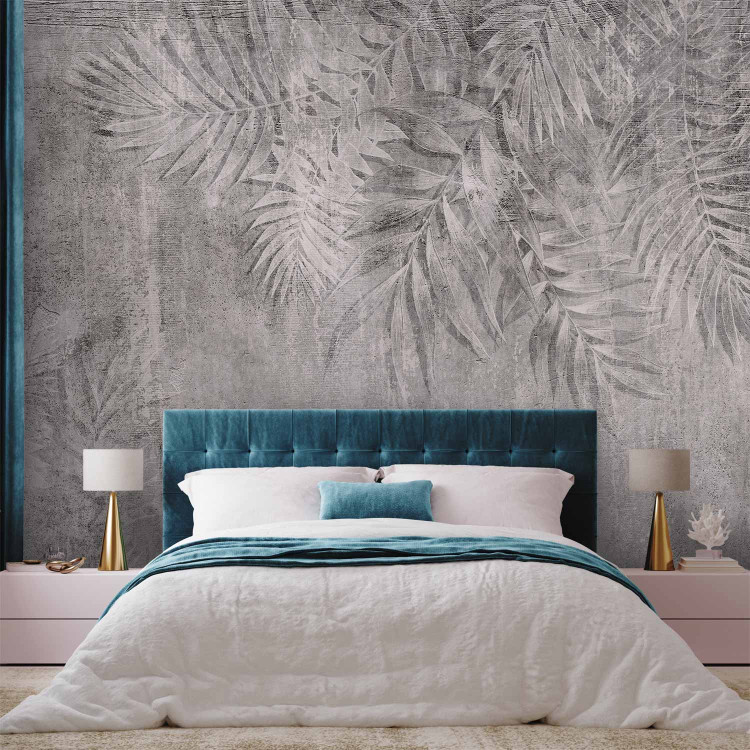 Photo Wallpaper Vinatge style sketch - palm leaf textured background in grey 143182 additionalImage 2