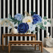Photo Wallpaper Good pass - motif of blue flowers on a background of black and white stripes 143382 additionalThumb 4