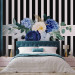 Photo Wallpaper Good pass - motif of blue flowers on a background of black and white stripes 143382 additionalThumb 2