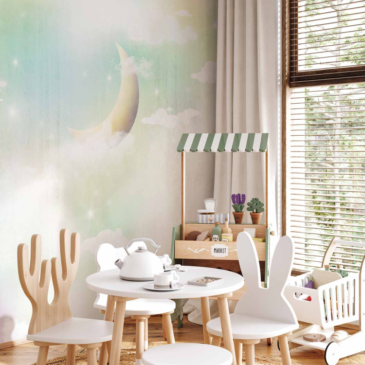 Wall Mural Children's landscape - clouds and moon in the sky in colourful shades 143482 additionalImage 7