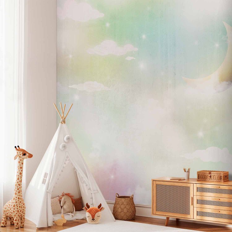 Wall Mural Children's landscape - clouds and moon in the sky in colourful shades 143482 additionalImage 2