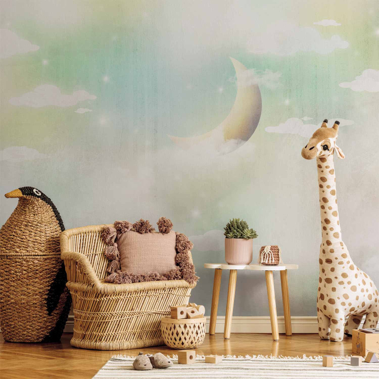 Wall Mural Children's landscape - clouds and moon in the sky in colourful shades 143482 additionalImage 4